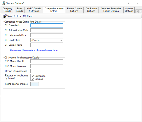 Where to enter Presenter ID and Authentication code for filing online to Companies House