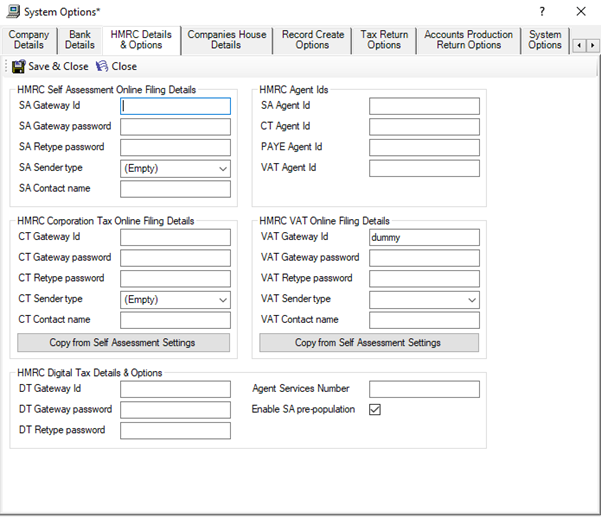 Where to enter online Filing Credentials in Practice Manager